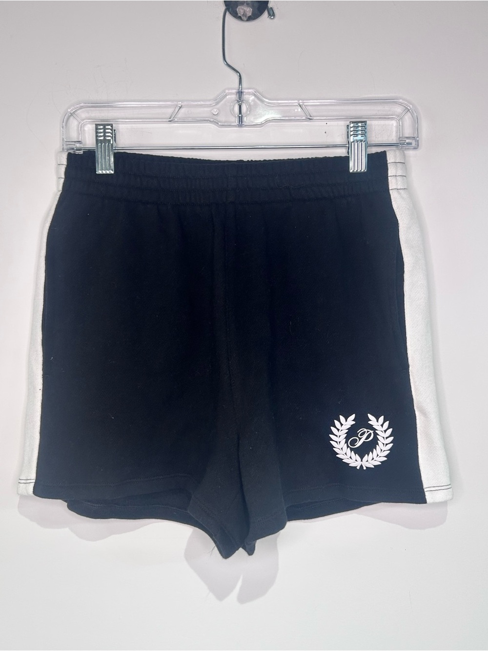 NWT PINK Victoria’s Secret Ivy Fleece High Rise Sweat Shorts Black White Small - Picture 1 of 8